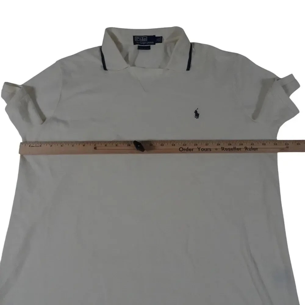 Ralph Lauren Vintage Johnny Collar Cream Polo Shirt Men's Custom Fit Men's XL